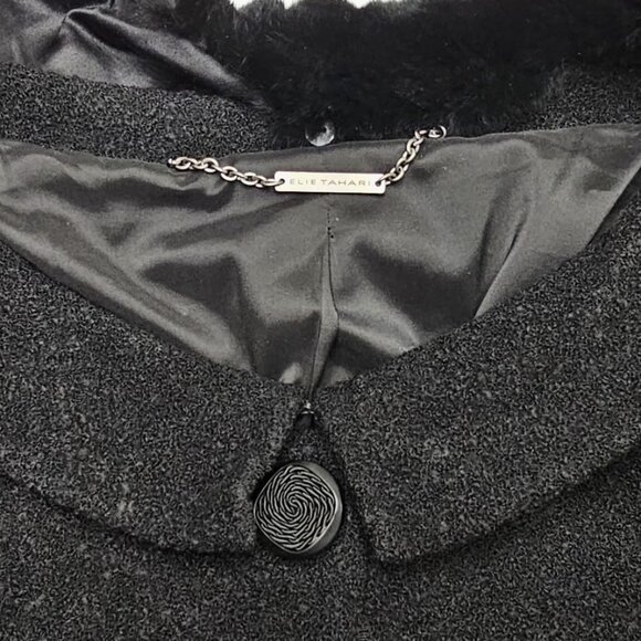 Elie Tahari - Black Wool-blend Coat w/removable rabbit fur collar - Picture 4 of 8